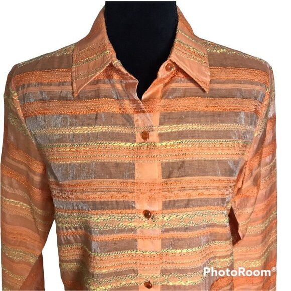 Coldwater Creek Sheer Tweed Style Blouse in Orange/Yellow - Size Small - Picture 2 of 7